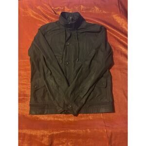 21 MEN Jacket Mens M Black Button Front Drawstring Collar Lightweight Casual